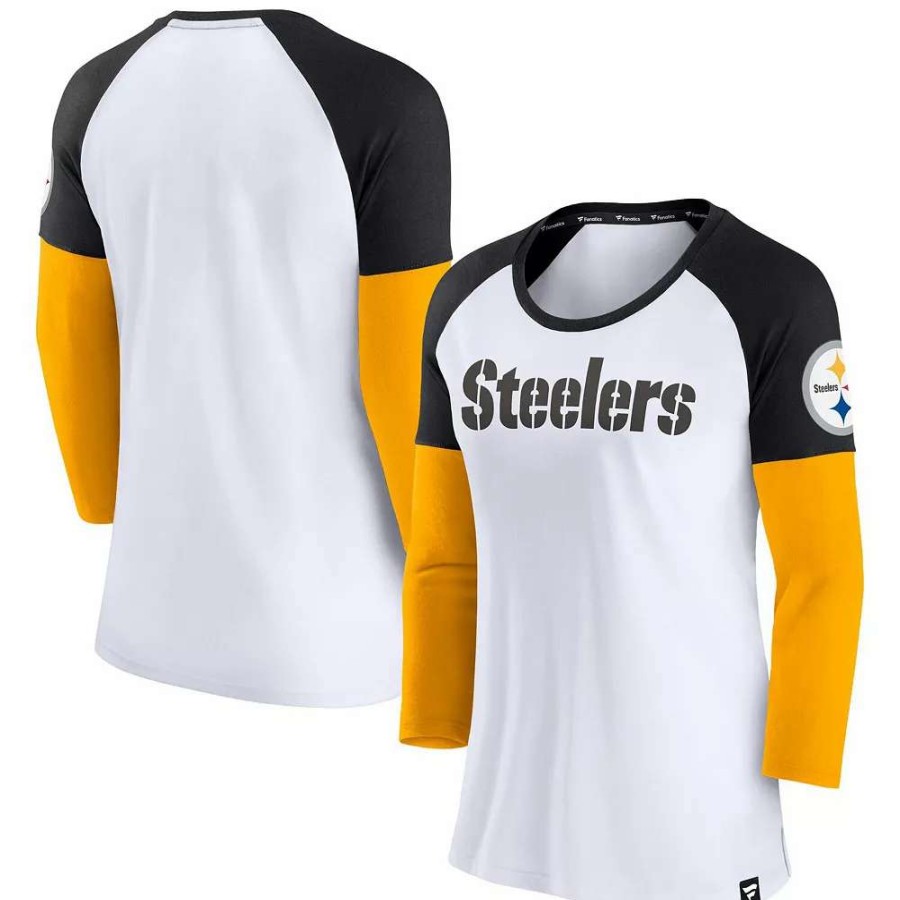 Tops * | Women'S Fanatics Branded White/Black Pittsburgh Steelers Durable Raglan 3/4-Sleeve T-Shirt