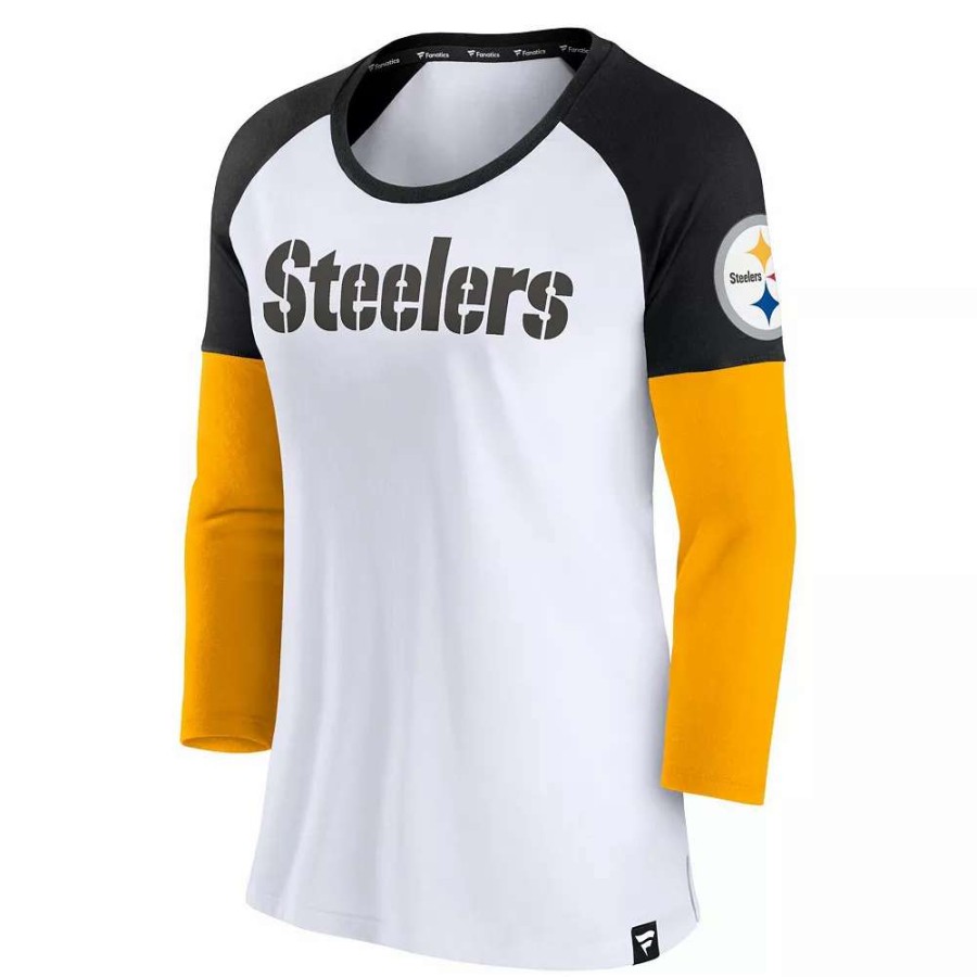 Tops * | Women'S Fanatics Branded White/Black Pittsburgh Steelers Durable Raglan 3/4-Sleeve T-Shirt