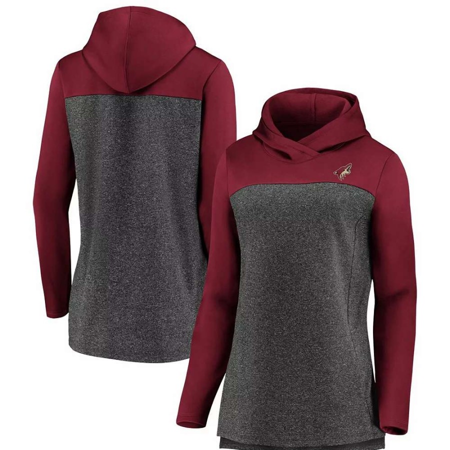 Tops * | Women'S Fanatics Branded Heathered Charcoal/Garnet Arizona Coyotes Chiller Fleece Pullover Hoodie