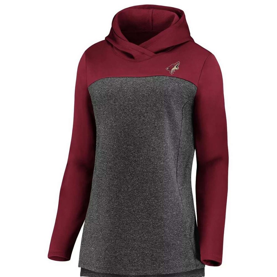 Tops * | Women'S Fanatics Branded Heathered Charcoal/Garnet Arizona Coyotes Chiller Fleece Pullover Hoodie