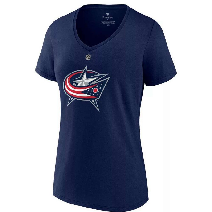 Tops * | Women'S Fanatics Branded Johnny Gaudreau Navy Columbus Blue Jackets Authentic Stack Name & Number V-Neck T-Shirt