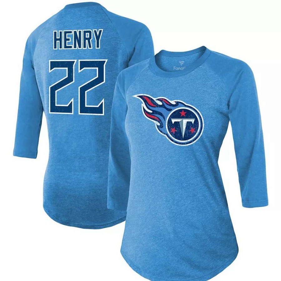 Tops * | Women'S Fanatics Branded Derrick Henry Light Blue Tennessee Titans Team Player Name & Number Raglan 3/4-Sleeve T-Shirt