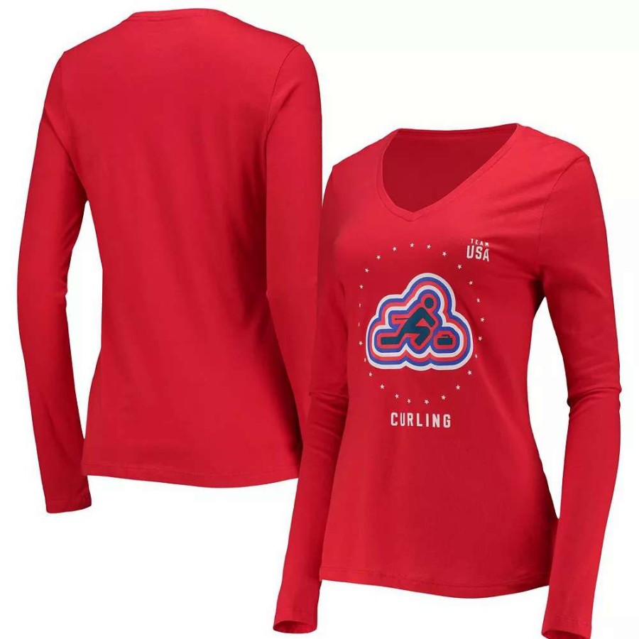 Tops * | Women'S Fanatics Branded Red Team Usa Curling Long Sleeve T-Shirt