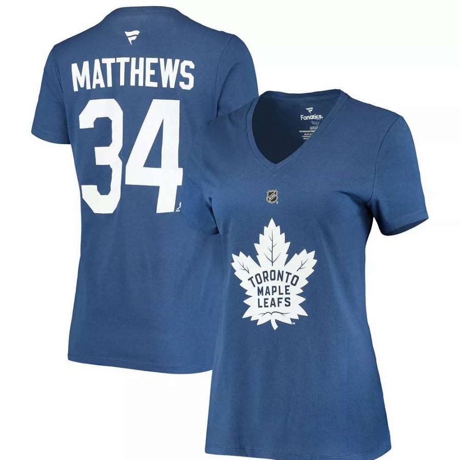 Tops * | Women'S Fanatics Branded Auston Matthews Blue Toronto Maple Leafs Team Authentic Stack Name & Number V-Neck T-Shirt