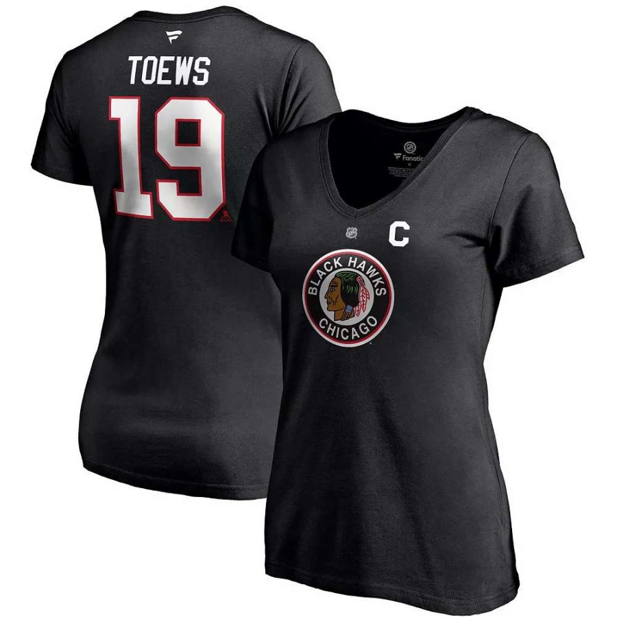 Tops * | Women'S Fanatics Branded Jonathan Toews Black Chicago Blackhawks 2020/21 Special Edition Authentic Stack Name & Number V-Neck T-Shirt