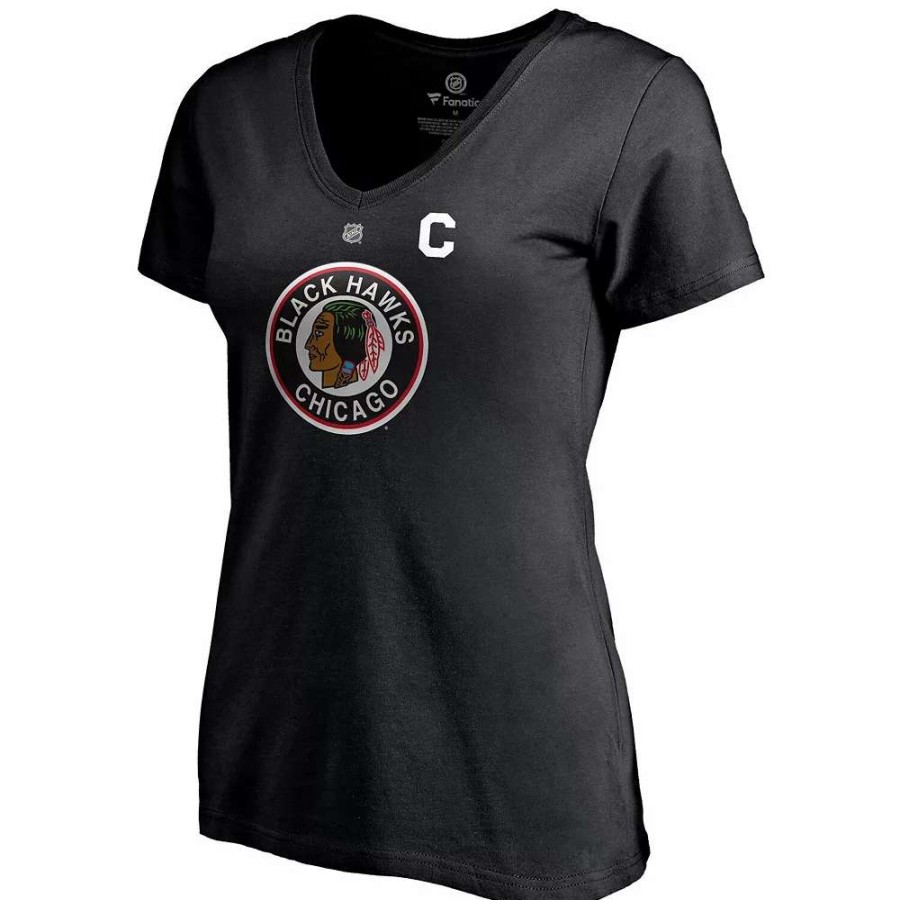 Tops * | Women'S Fanatics Branded Jonathan Toews Black Chicago Blackhawks 2020/21 Special Edition Authentic Stack Name & Number V-Neck T-Shirt