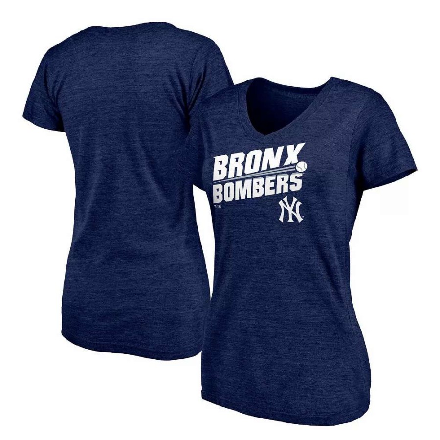 Tops * | Women'S Fanatics Branded Heathered Navy New York Yankees Hometown Pinstripe Tri-Blend V-Neck T-Shirt