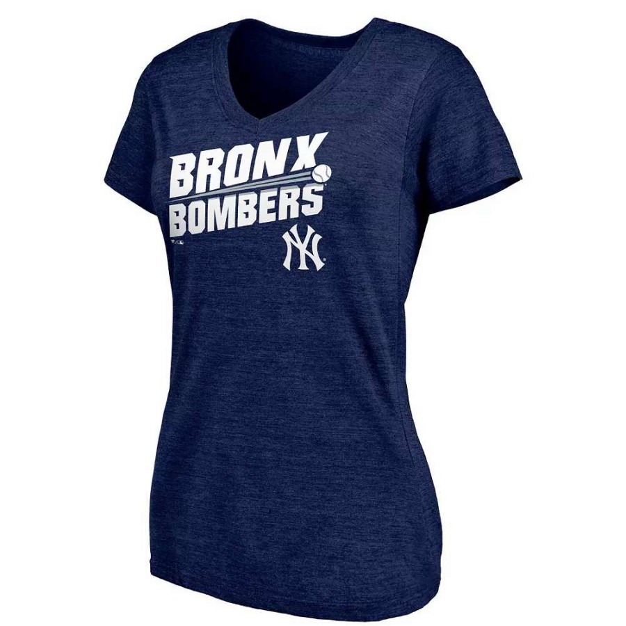 Tops * | Women'S Fanatics Branded Heathered Navy New York Yankees Hometown Pinstripe Tri-Blend V-Neck T-Shirt