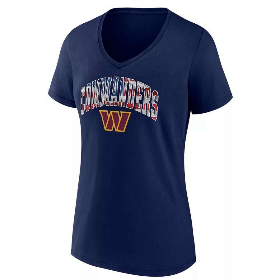 Tops * | Women'S Fanatics Branded Navy Washington Commanders Team Banner Wave V-Neck T-Shirt