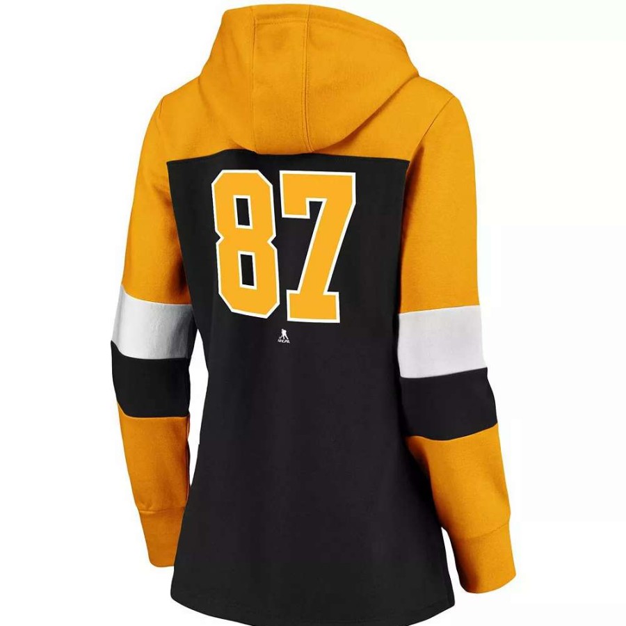 Tops * | Women'S Fanatics Branded Sidney Crosby Black/Gold Pittsburgh Penguins Heavy Block Pullover Hoodie