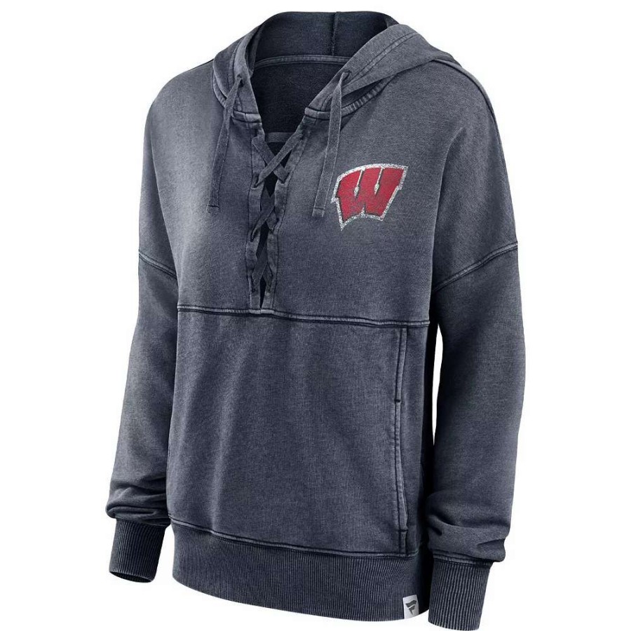 Tops * | Women'S Fanatics Branded Heathered Charcoal Wisconsin Badgers Overall Speed Lace-Up Pullover Hoodie