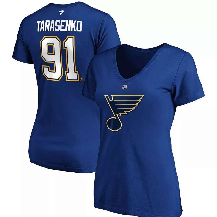 Tops * | Women'S Fanatics Branded Vladimir Tarasenko Blue St. Louis Blues Authentic Stack Name & Number V-Neck T-Shirt