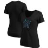 Tops * | Women'S Fanatics Branded Black Miami Marlins Plus Size Core Official Logo V-Neck T-Shirt