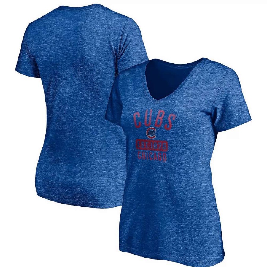 Tops * | Women'S Fanatics Branded Heathered Royal Chicago Cubs Old Time Favorite V-Neck T-Shirt