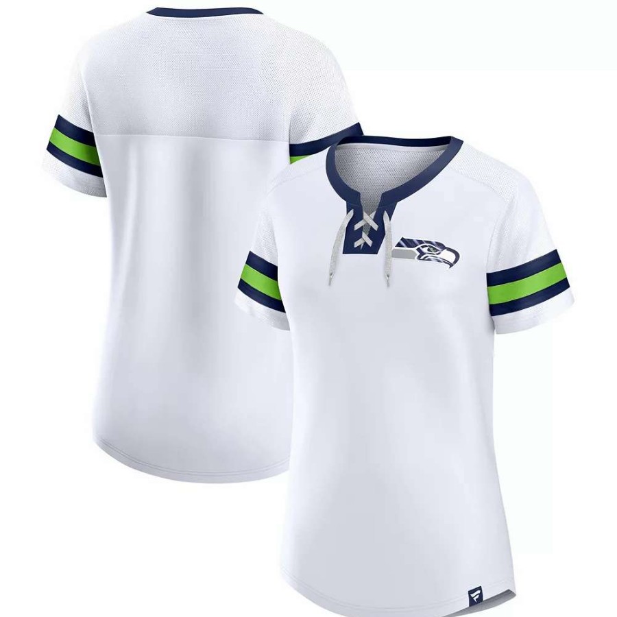 Tops * | Women'S Fanatics Branded White Seattle Seahawks Sunday Best Lace-Up T-Shirt