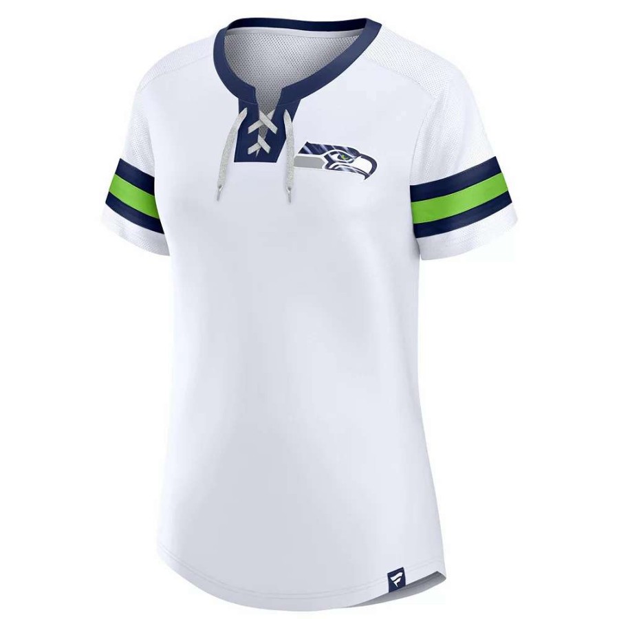 Tops * | Women'S Fanatics Branded White Seattle Seahawks Sunday Best Lace-Up T-Shirt