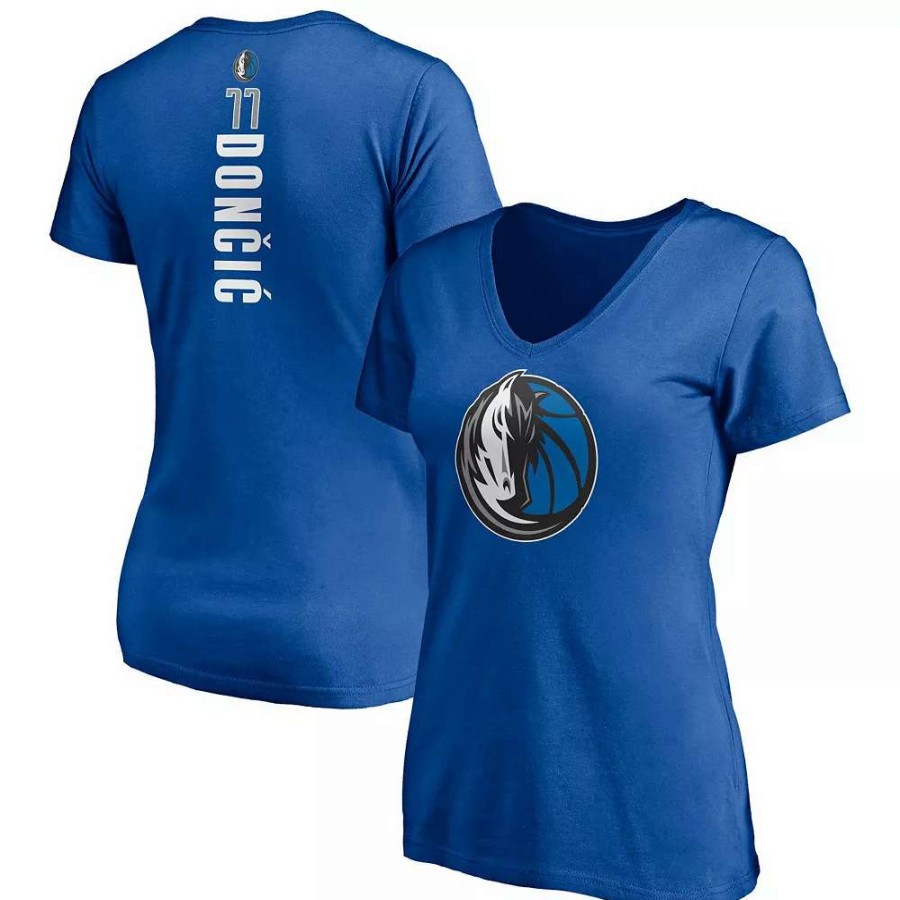 Tops * | Women'S Fanatics Branded Luka Doncic Blue Dallas Mavericks Playmaker Logo Name & Number V-Neck T-Shirt