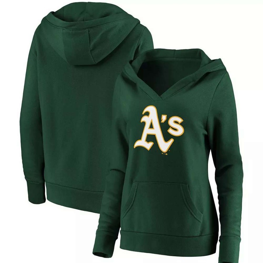 Tops * | Women'S Fanatics Branded Green Oakland Athletics Official Logo Crossover V-Neck Pullover Hoodie