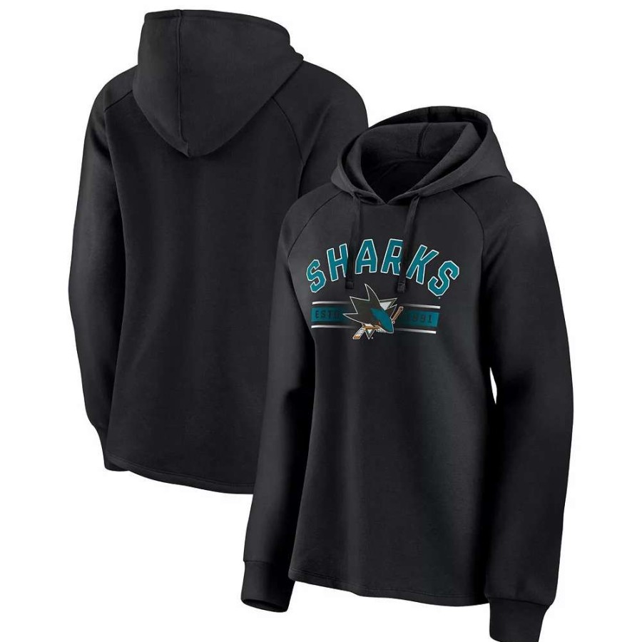 Tops * | Women'S Fanatics Branded Black San Jose Sharks Perfect Play Raglan Pullover Hoodie