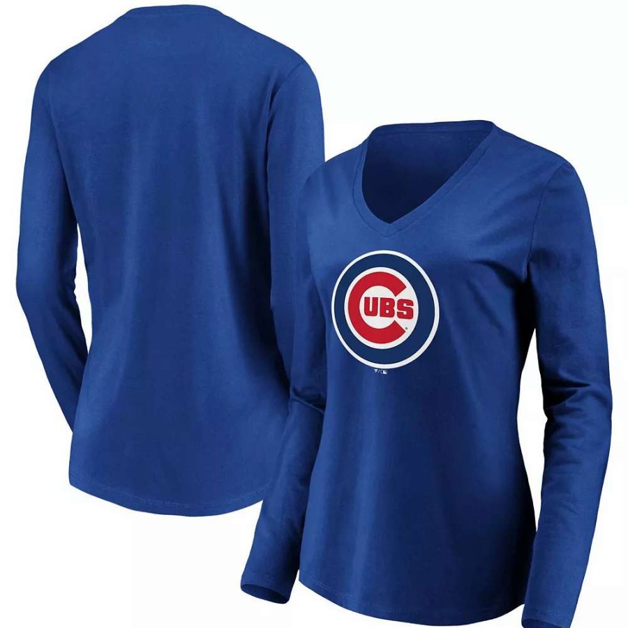 Tops * | Women'S Fanatics Branded Royal Chicago Cubs Official Logo Long Sleeve V-Neck T-Shirt