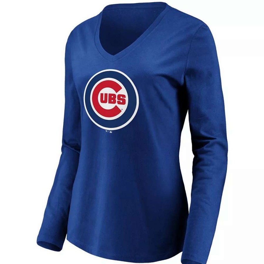 Tops * | Women'S Fanatics Branded Royal Chicago Cubs Official Logo Long Sleeve V-Neck T-Shirt