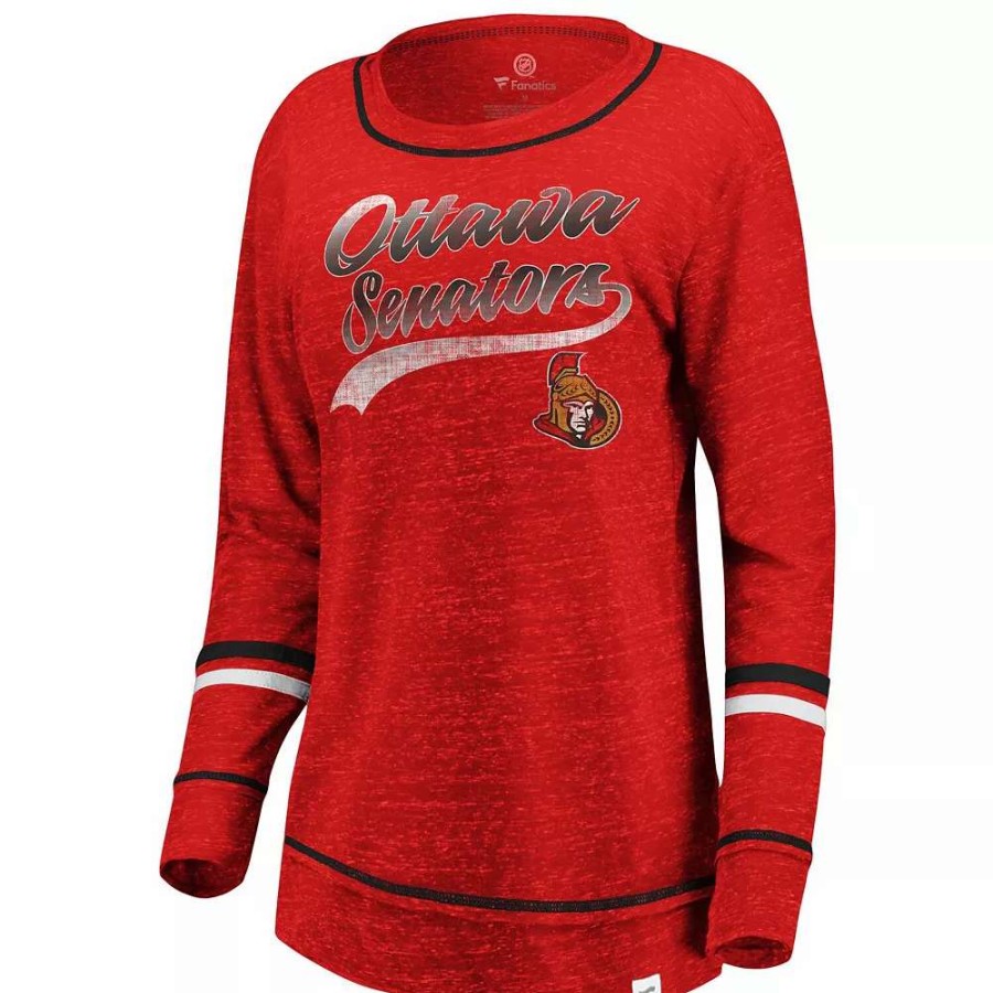 Tops * | Women'S Fanatics Branded Red Ottawa Senators Giant Dreams Speckle Long Sleeve T-Shirt