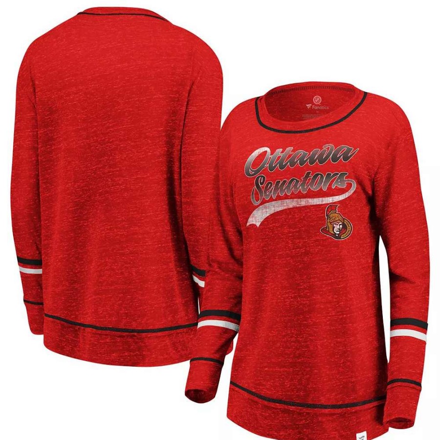 Tops * | Women'S Fanatics Branded Red Ottawa Senators Giant Dreams Speckle Long Sleeve T-Shirt