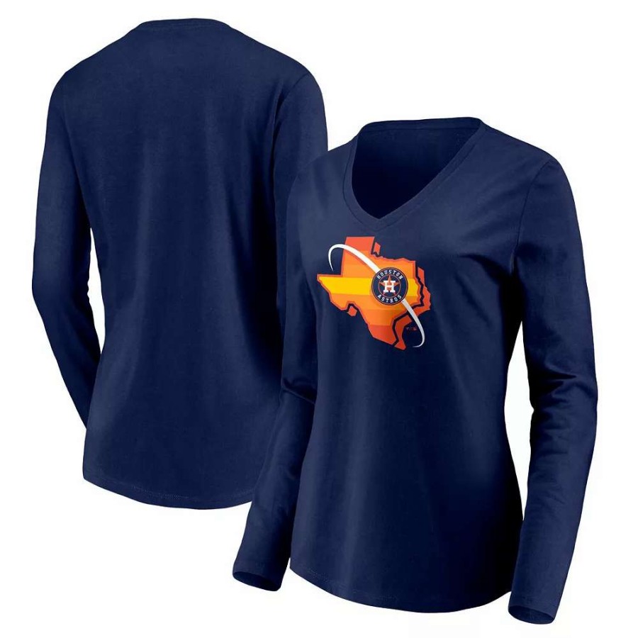 Tops * | Women'S Fanatics Branded Navy Houston Astros Hometown Collection Orbit Long Sleeve V-Neck T-Shirt