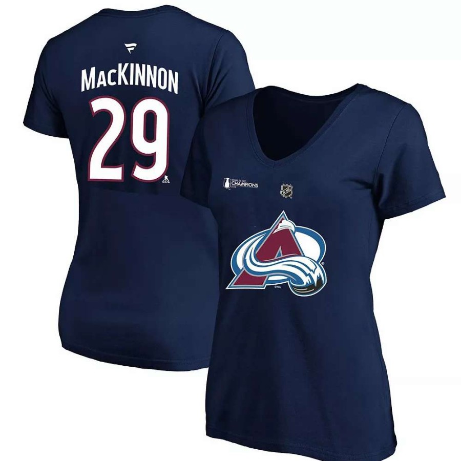 Tops * | Women'S Fanatics Branded Navy Colorado Avalanche 2022 Stanley Cup Champions Plus Size Name & Number V-Neck T-Shirt