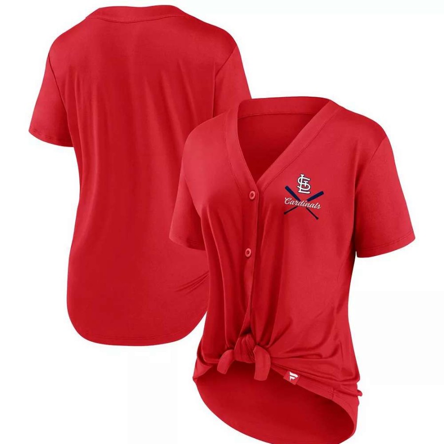 Tops * | Women'S Fanatics Branded Red St. Louis Cardinals Iconic Lineup Button-Down V-Neck T-Shirt