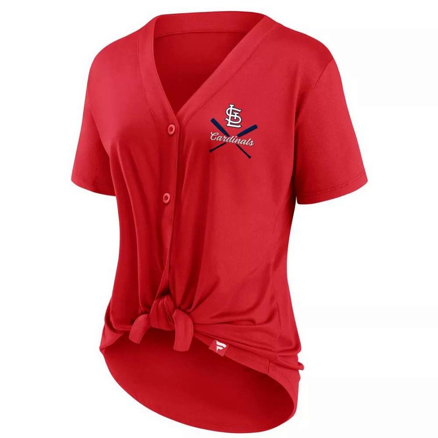 Tops * | Women'S Fanatics Branded Red St. Louis Cardinals Iconic Lineup Button-Down V-Neck T-Shirt