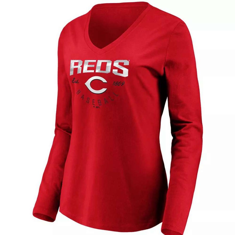 Tops * | Women'S Fanatics Branded Red Cincinnati Reds Core Live For It V-Neck Long Sleeve T-Shirt