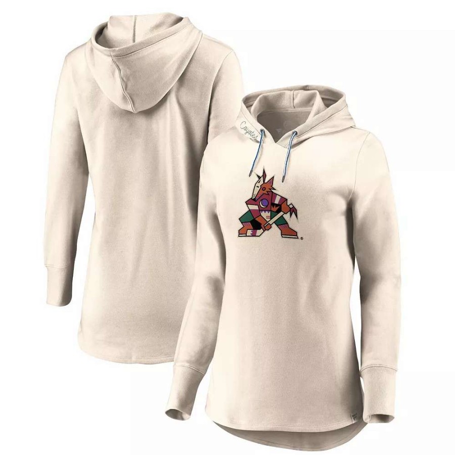 Tops * | Women'S Fanatics Branded Oatmeal Arizona Coyotes True Classics Signature Fleece Pullover Hoodie