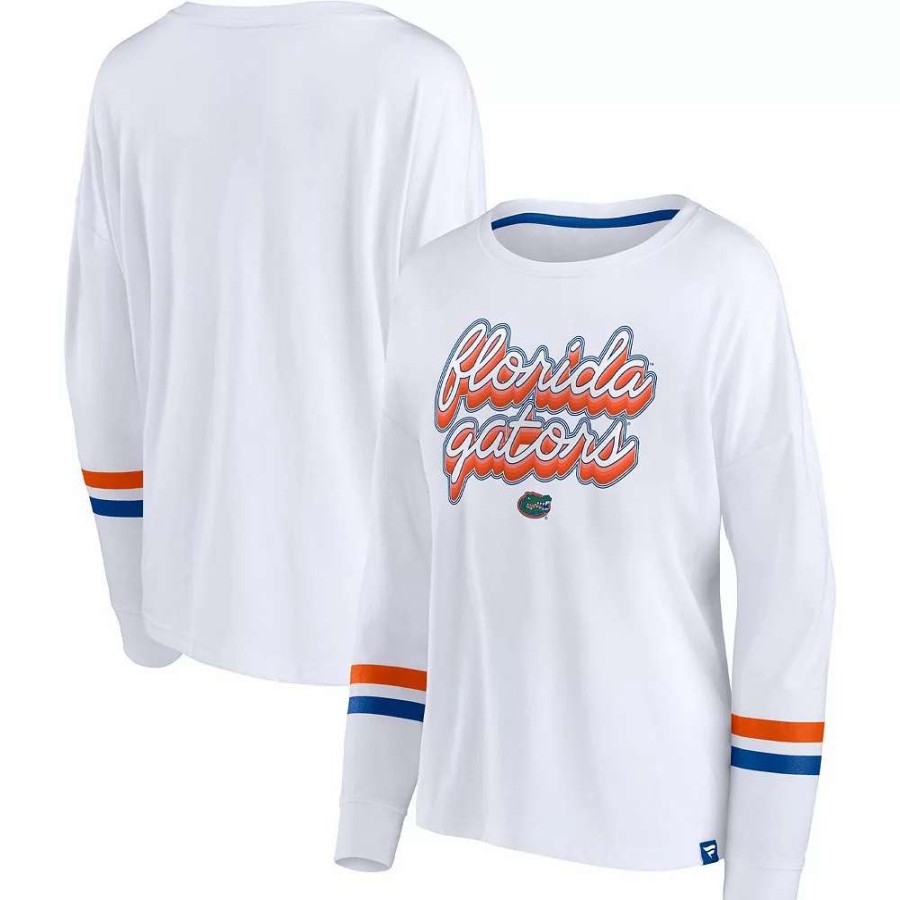 Tops * | Women'S Fanatics Branded White Florida Gators Retro Power Striped Long Sleeve T-Shirt