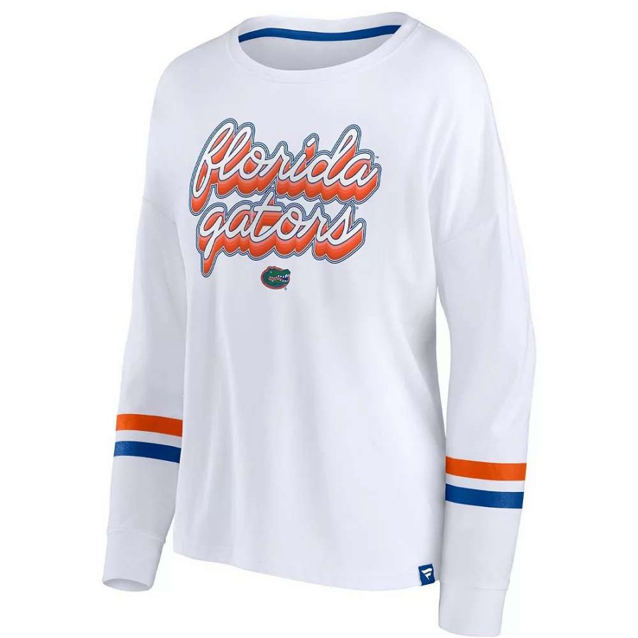 Tops * | Women'S Fanatics Branded White Florida Gators Retro Power Striped Long Sleeve T-Shirt