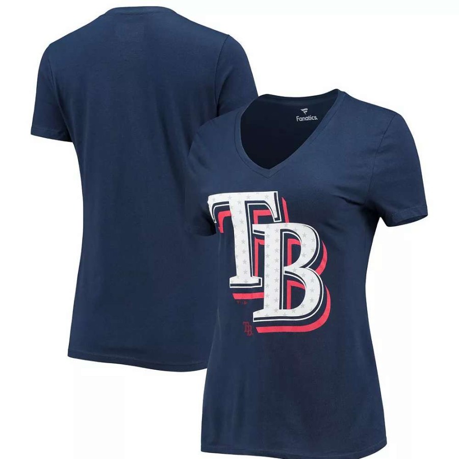 Tops * | Women'S Fanatics Branded Navy Tampa Bay Rays Red White & Team V-Neck T-Shirt