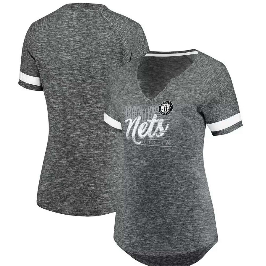 Tops * | Women'S Fanatics Branded Gray/White Brooklyn Nets Showtime Winning With Pride Notch Neck T-Shirt