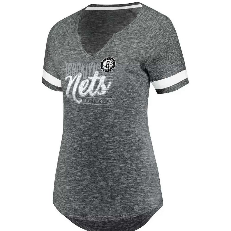 Tops * | Women'S Fanatics Branded Gray/White Brooklyn Nets Showtime Winning With Pride Notch Neck T-Shirt