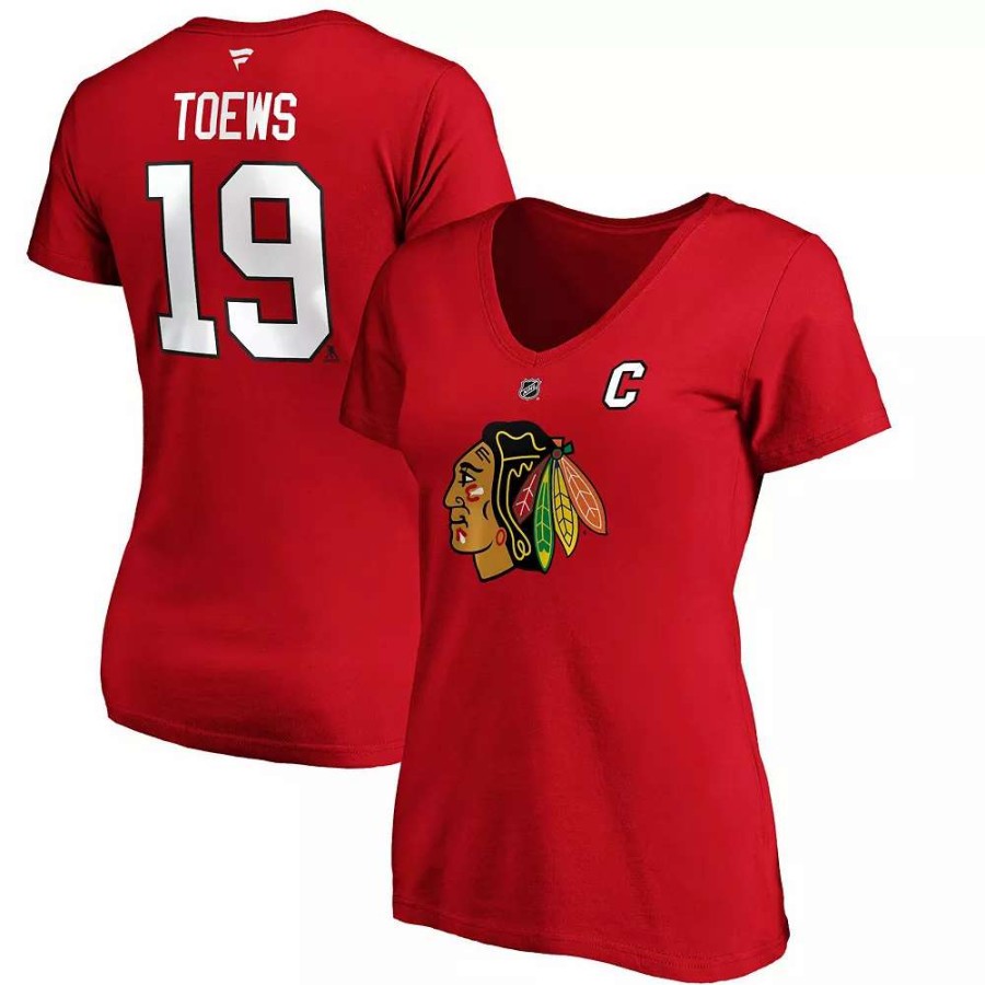 Tops * | Women'S Fanatics Branded Jonathan Toews Red Chicago Blackhawks Team Authentic Stack Name & Number V-Neck T-Shirt