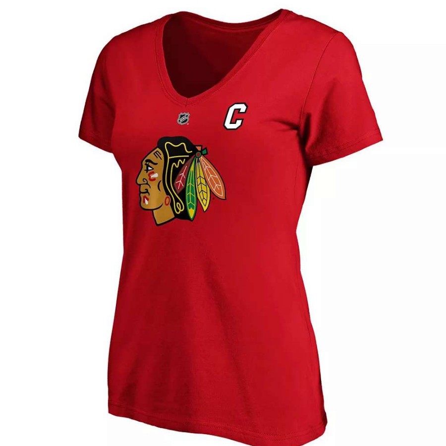 Tops * | Women'S Fanatics Branded Jonathan Toews Red Chicago Blackhawks Team Authentic Stack Name & Number V-Neck T-Shirt