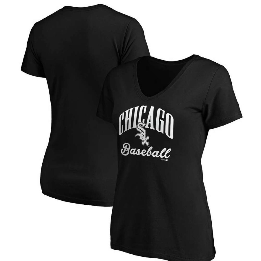 Tops * | Women'S Fanatics Branded Black Chicago White Sox Victory Script V-Neck T-Shirt