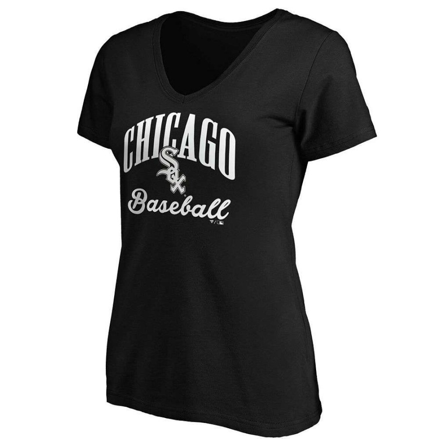 Tops * | Women'S Fanatics Branded Black Chicago White Sox Victory Script V-Neck T-Shirt