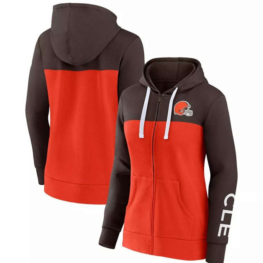 Tops * | Women'S Fanatics Branded Brown/Orange Cleveland Browns Take The Field Color Block Full-Zip Hoodie