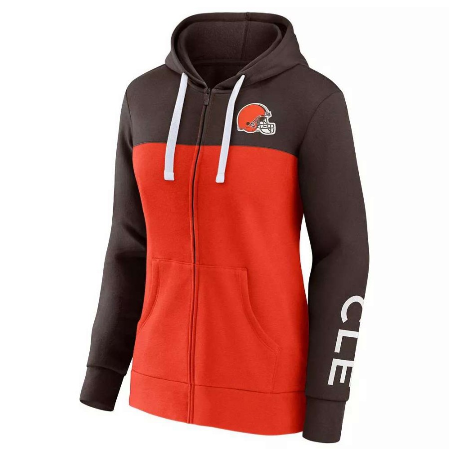 Tops * | Women'S Fanatics Branded Brown/Orange Cleveland Browns Take The Field Color Block Full-Zip Hoodie