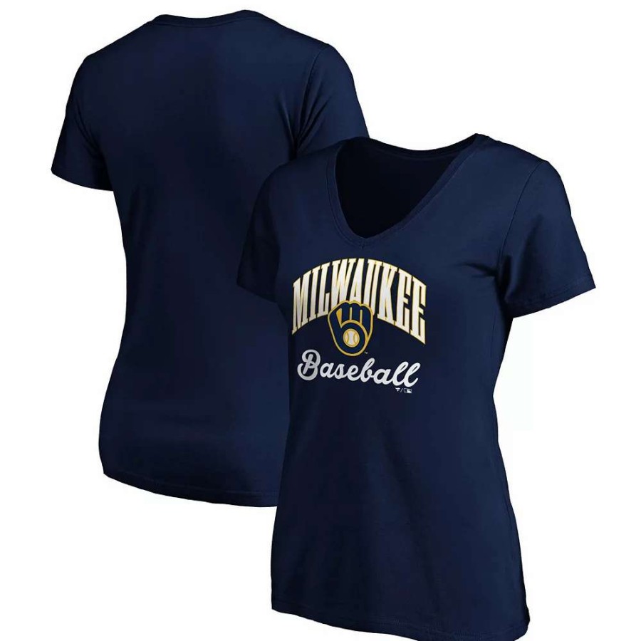 Tops * | Women'S Fanatics Branded Navy Milwaukee Brewers Victory Script V-Neck T-Shirt