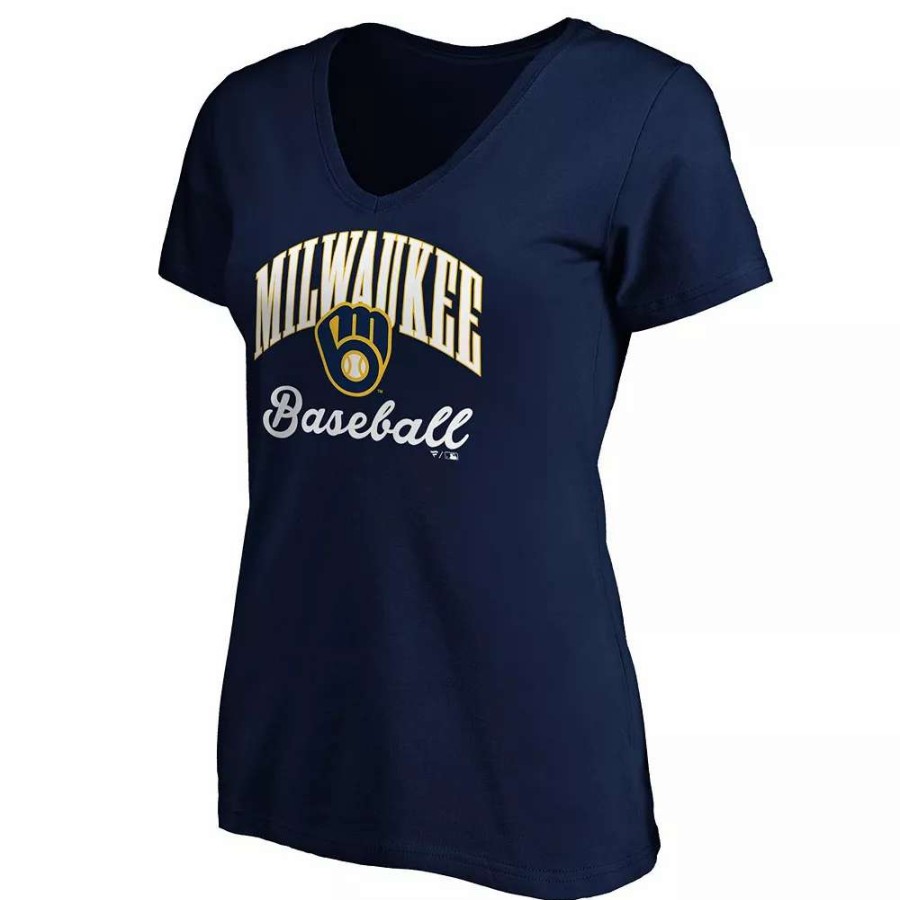 Tops * | Women'S Fanatics Branded Navy Milwaukee Brewers Victory Script V-Neck T-Shirt