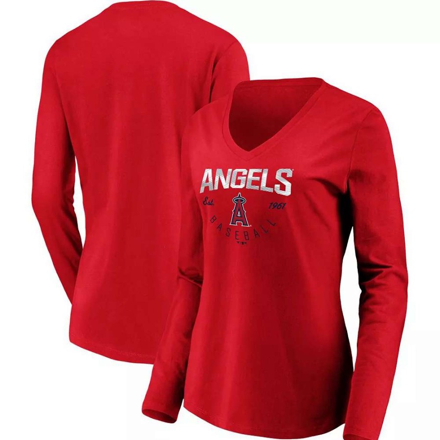 Tops * | Women'S Fanatics Branded Red Los Angeles Angels Core Live For It V-Neck Long Sleeve T-Shirt