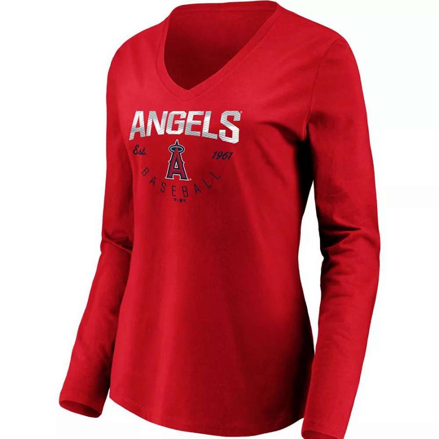 Tops * | Women'S Fanatics Branded Red Los Angeles Angels Core Live For It V-Neck Long Sleeve T-Shirt