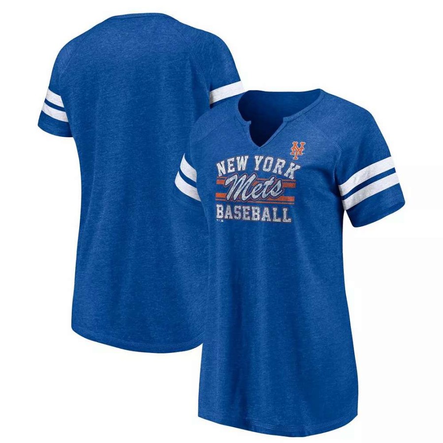 Tops * | Women'S Fanatics Branded Heather Royal New York Mets Quick Out Tri-Blend Raglan Notch Neck T-Shirt