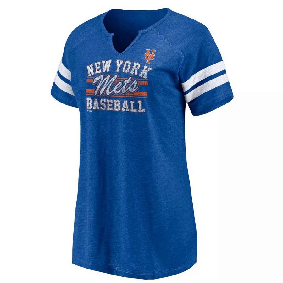 Tops * | Women'S Fanatics Branded Heather Royal New York Mets Quick Out Tri-Blend Raglan Notch Neck T-Shirt